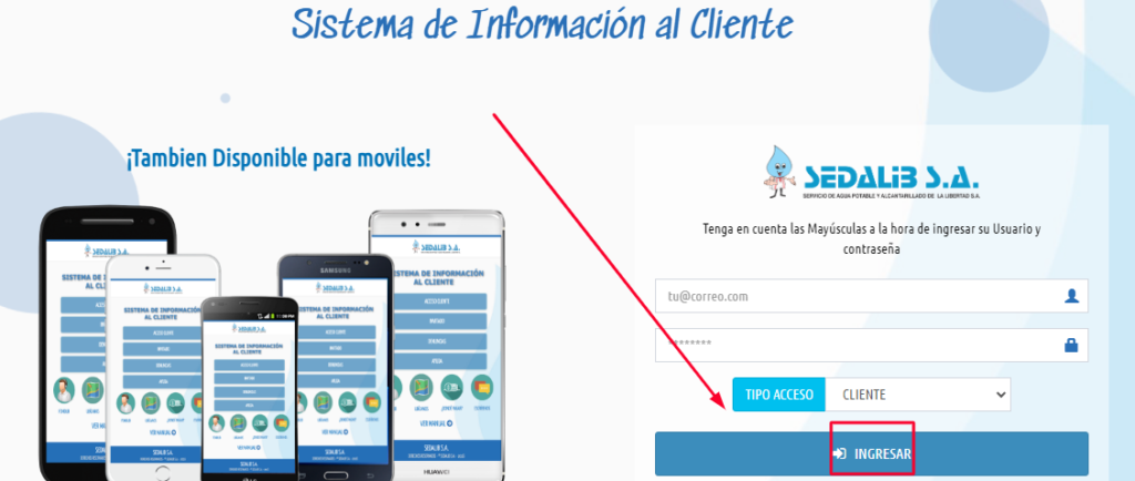 consultar el recibo de agua de Sedalib